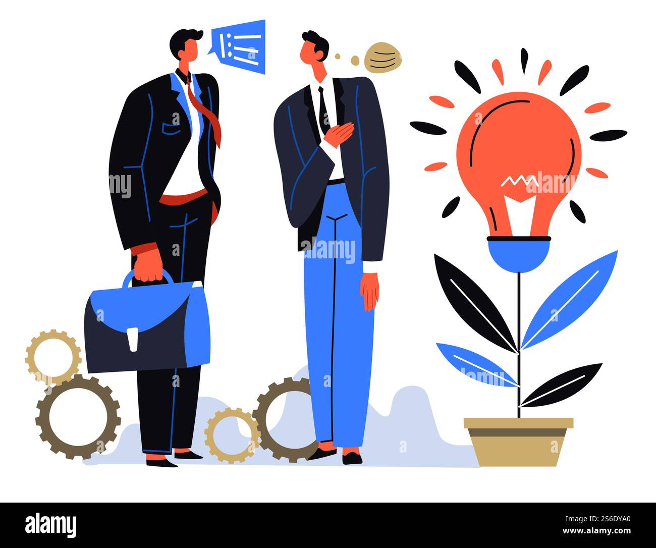Partenaires partageant leurs réflexions et leurs idées sur le développement des affaires. Collègues travaillant sur un projet ensemble. L'employé et le patron travaillent ensemble. Personnage portant des vêtements habillés. Vecteur dans le style plat. Partenaires commerciaux partageant des idées sur le développement Illustration de Vecteur