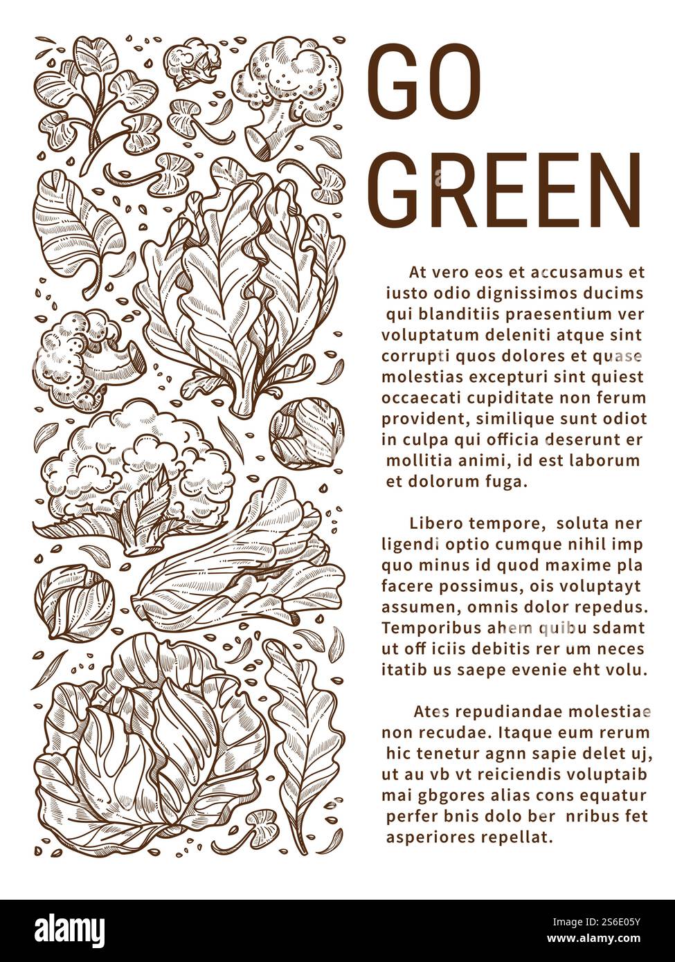 Manger des aliments sains et vivre vert, zéro déchet et aucune utilisation de plastique. Amélioration de l'environnement et recyclage. Légumes pleins de vitamines. Choux et salades. Contour d'esquisse monochrome, vecteur à plat. Passez au vert en mangeant des aliments biologiques sains, monochromes Illustration de Vecteur