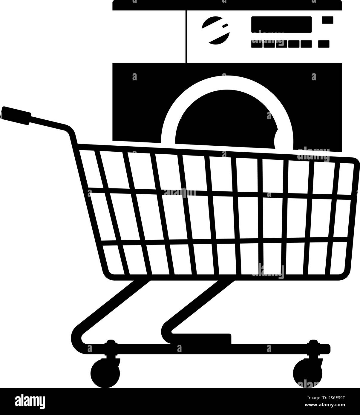 Panier avec icône lave-linge. Motif de glyphe noir. Illustration vectorielle. Illustration de Vecteur