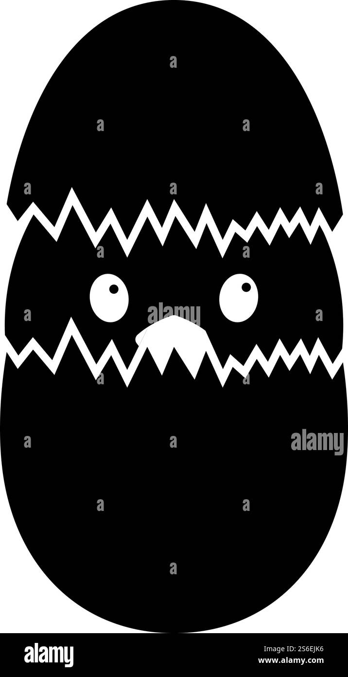 Icône poulet de Pâques dans l'œuf. Motif pochoir noir. Illustration vectorielle. Illustration de Vecteur
