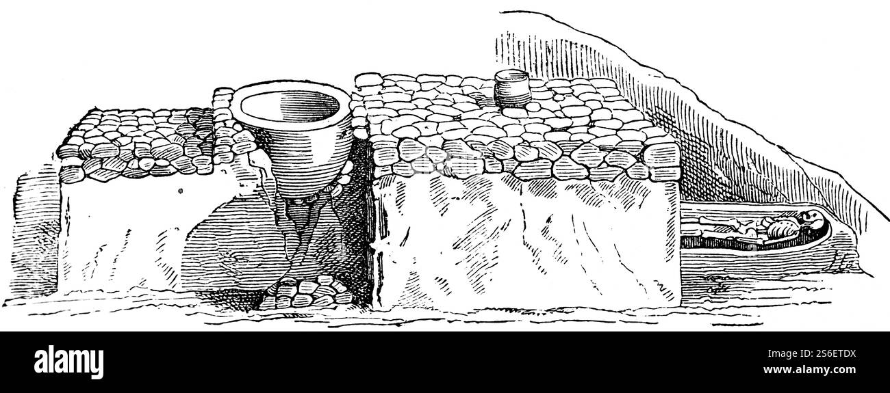 Cône tombe ou brouette de l'âge du bronze près de Peckatel, tumuli couvert de gazon, monticule de terre, marchandises de tombe, squelette, district de Ludwigslust-Parchim, Mecklen Banque D'Images