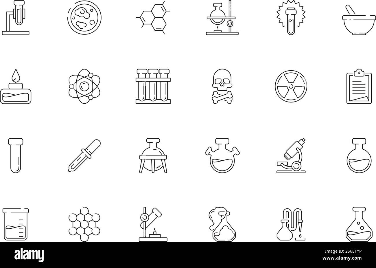 Icônes scientifiques. Tubes à essai de chimie béchers équipement chimique de laboratoire de biologie ensemble de vecteurs d'objets toxiques. Icône de laboratoire scientifique médical pour la recherche et l'illustration d'expérience. Icônes scientifiques. Tubes à essai de chimie béchers équipement chimique de laboratoire de biologie ensemble de vecteurs d'objets toxiques Illustration de Vecteur