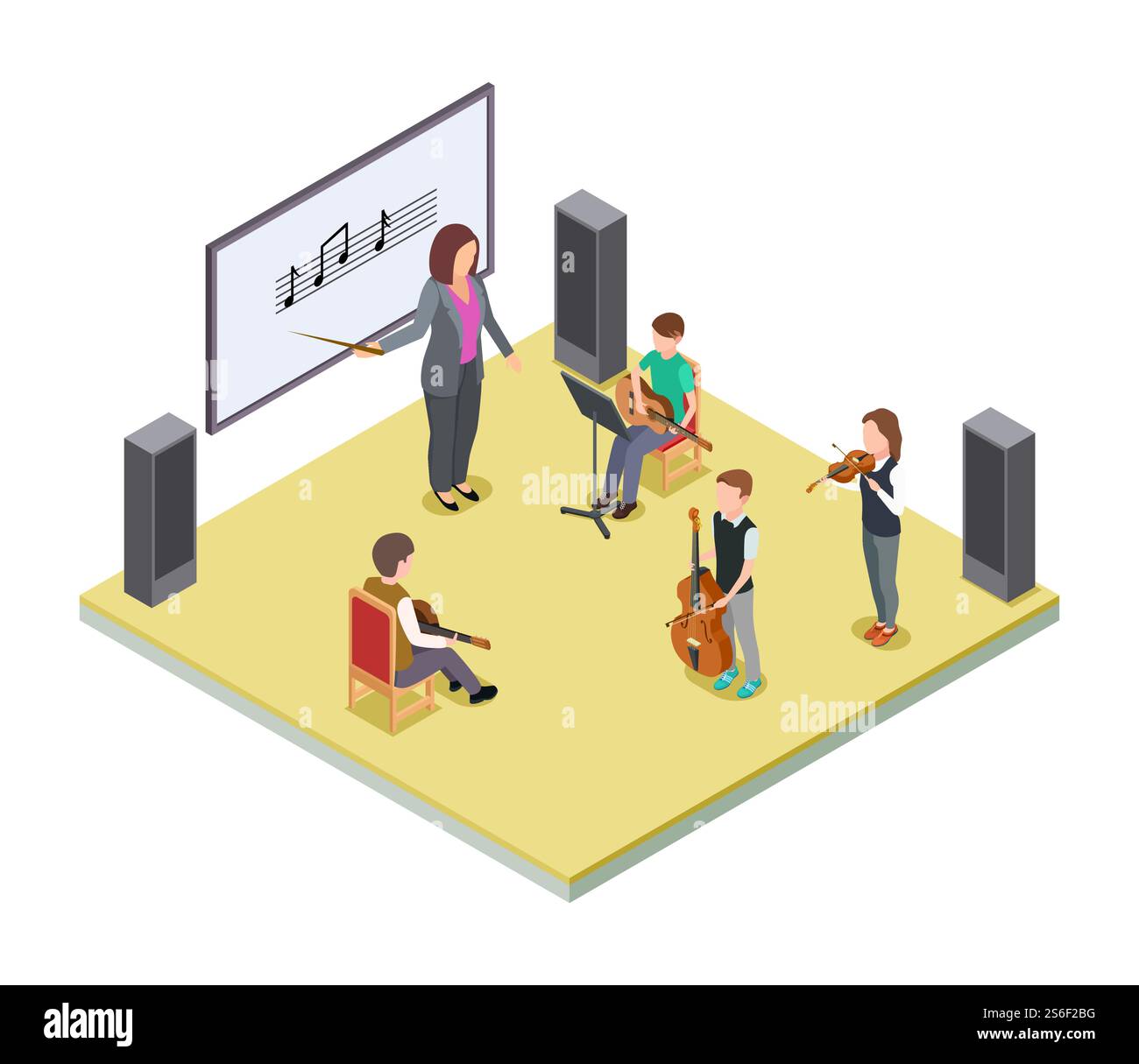 Cours de musique. Concept de vecteur de leçon d'orchestre scolaire. Cours de musique isométrique chez l'enfant. Classe d'école de musique, illustration d'orchestre de performance. Cours de musique. Concept de vecteur de leçon d'orchestre scolaire. Cours de musique isométrique chez l'enfant Illustration de Vecteur