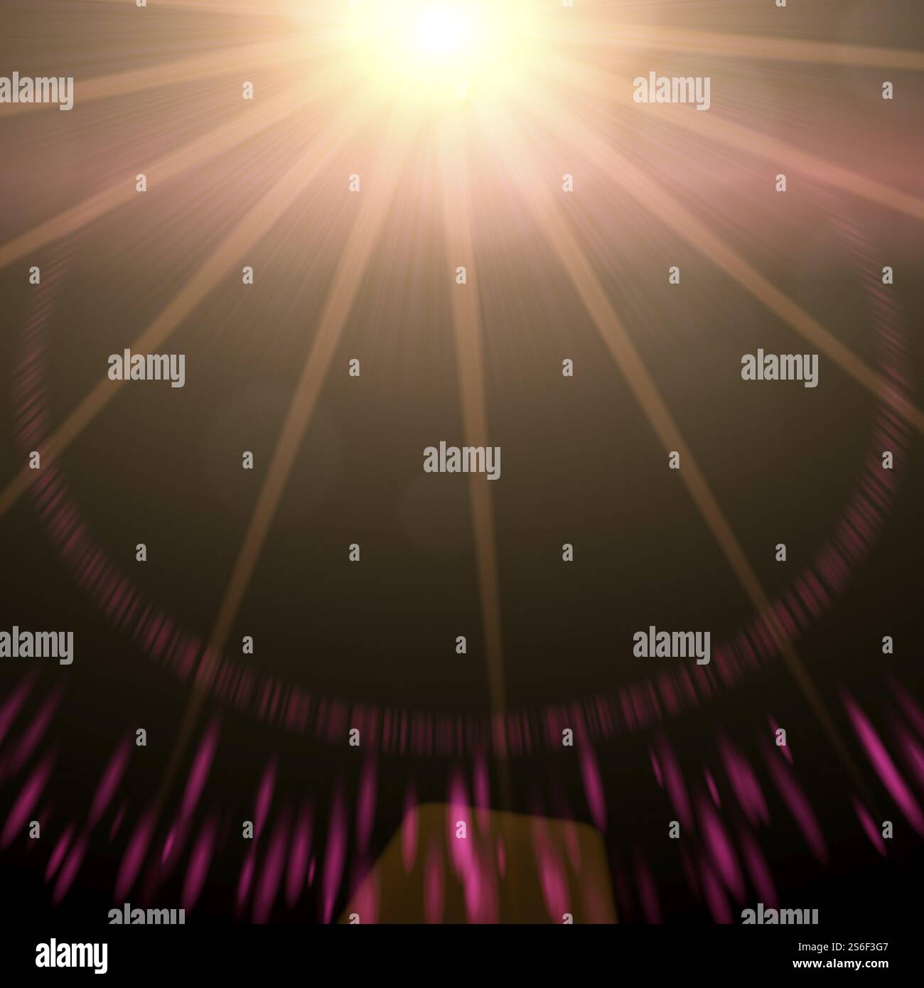 Une image d'un soleil avec des rayons et des étincelles en arrière-plan Banque D'Images