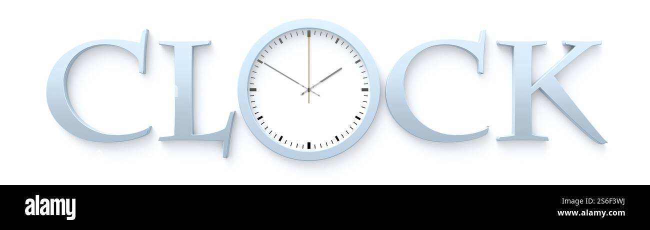 Une horloge dans le o du mot horloge Banque D'Images