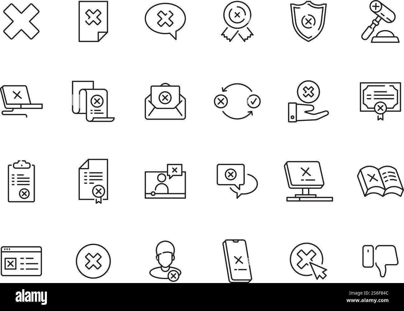 Symboles rejetés. La garantie ou le contrat refuse le juge annulé vecteur de timbre rejeté collection d'icônes. Icônes de rejet d'illustration et de suppression de croix définies. Symboles rejetés. La garantie ou le contrat refuse le juge annulé vecteur de timbre rejeté collection d'icônes Illustration de Vecteur