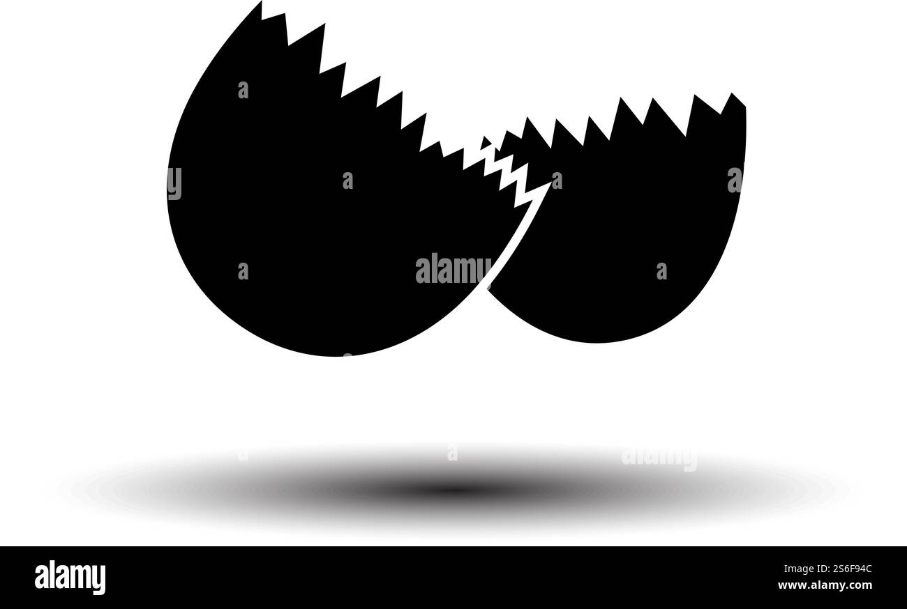 Icône coquille d'œuf vide. Noir sur fond blanc avec ombre. Illustration vectorielle. Illustration de Vecteur