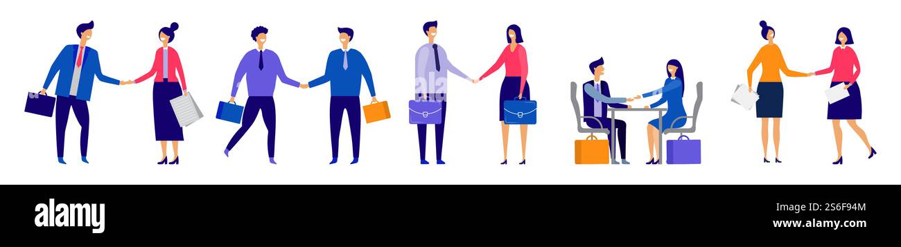 Poignées de main professionnelles. Illustration vectorielle de conclusion d'accord. Personnages plats de gens d'affaires isolés sur fond blanc. Poignée de main et contrat homme d'affaires professionnel, accord de travail. Poignées de main professionnelles. Illustration vectorielle de conclusion d'accord. Personnages plats de gens d'affaires isolés sur fond blanc Illustration de Vecteur