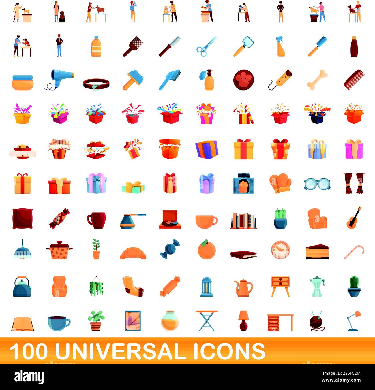 jeu d'icônes universelles de 100. Illustration de dessin animé de 100 icônes universelles ensemble de vecteur isolé sur fond blanc. 100 icônes universelles définies, style de dessin animé Illustration de Vecteur