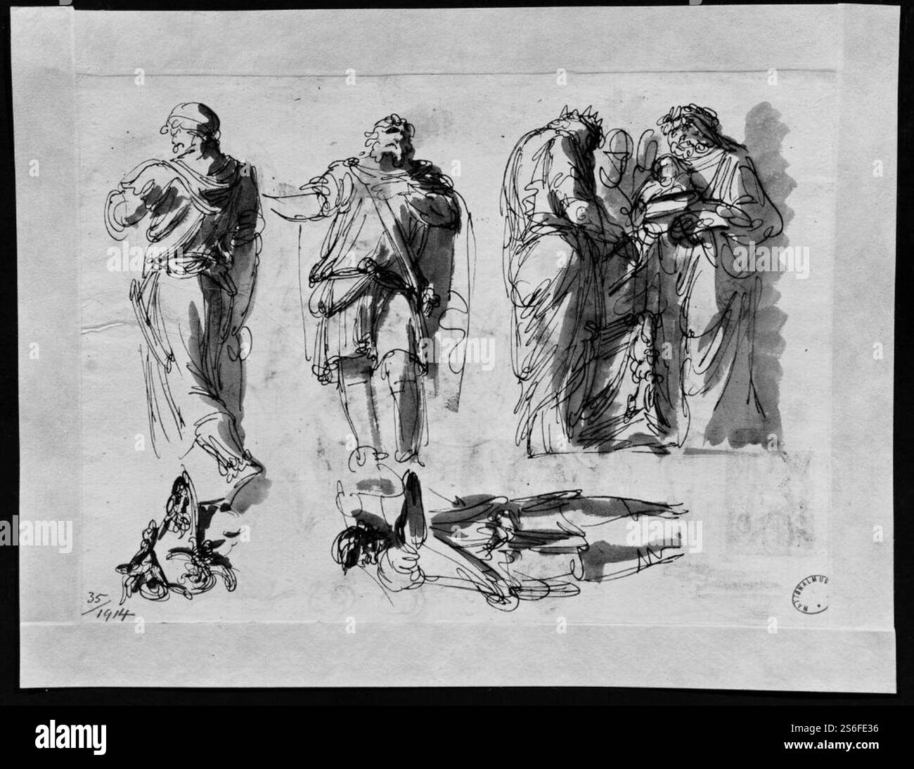 Giuseppe Cades - feuille d'un carnet de croquis, figures drapées Banque D'Images