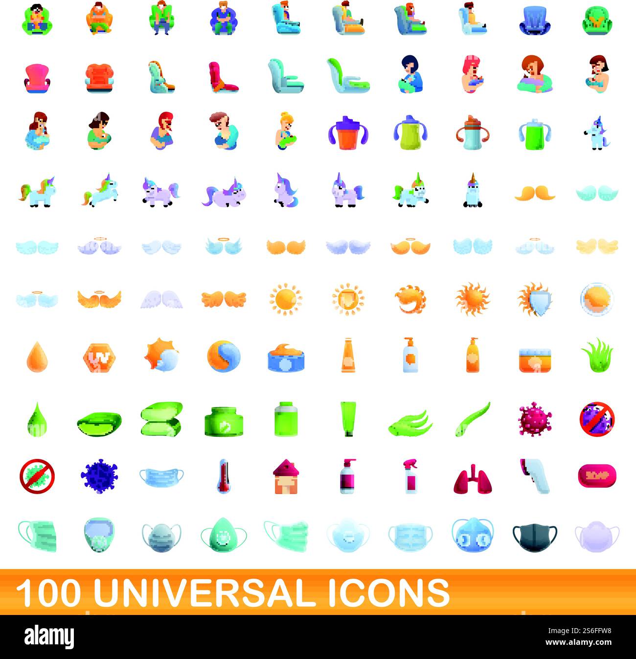 jeu d'icônes universelles de 100. Illustration de dessin animé de 100 icônes universelles ensemble de vecteur isolé sur fond blanc. 100 icônes universelles définies, style de dessin animé Illustration de Vecteur