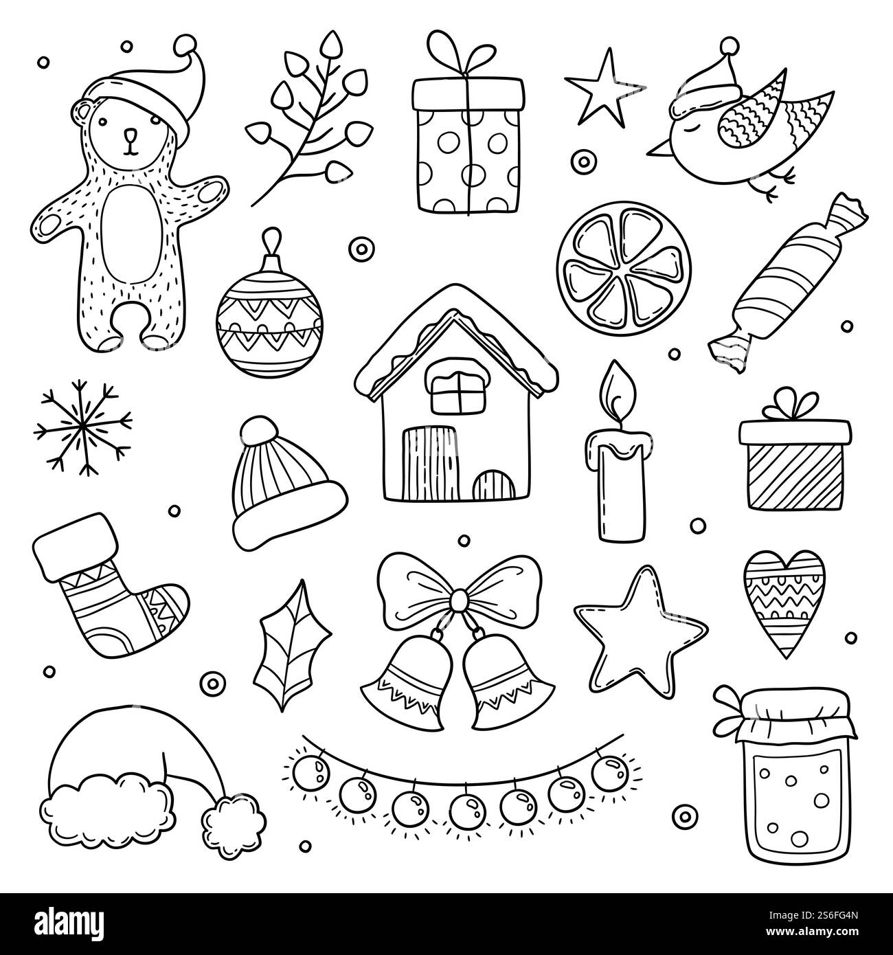 Gribouilles de Noël. Saison d'hiver personnages de Noël animaux cadeaux mignons arbre vêtements flocons de neige vecteur dessins. Dessin de flocon de neige de noël et illustration d'éléments de noël de dessin animé. Gribouilles de Noël. Saison d'hiver personnages de Noël animaux cadeaux mignons arbre vêtements flocons de neige vecteur dessins Illustration de Vecteur