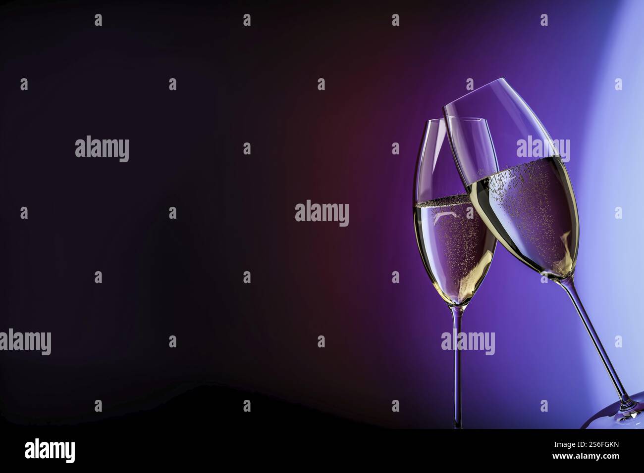 Verres à champagne joyeux anniversaire clink verres de fond illustration 3D. Banque D'Images