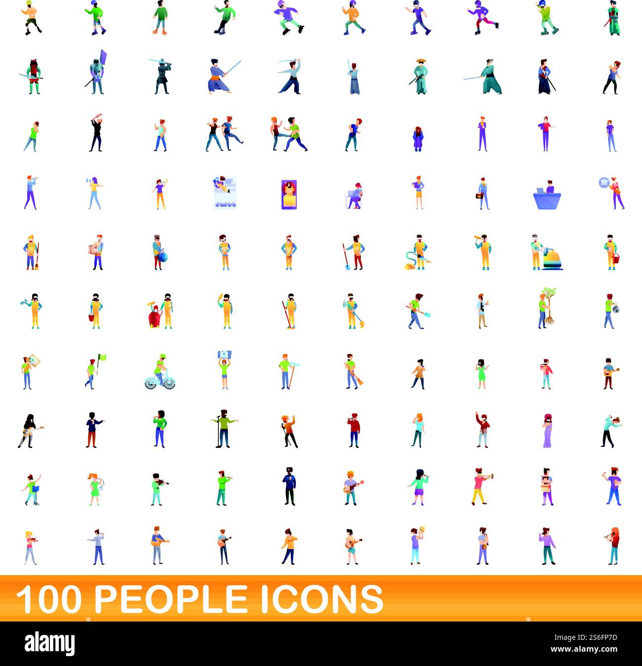 100 icônes de personnes définies. Illustration de dessin animé de 100 icônes de personnes ensemble de vecteur isolé sur fond blanc. 100 icônes de personnes définies, style de dessin animé Illustration de Vecteur