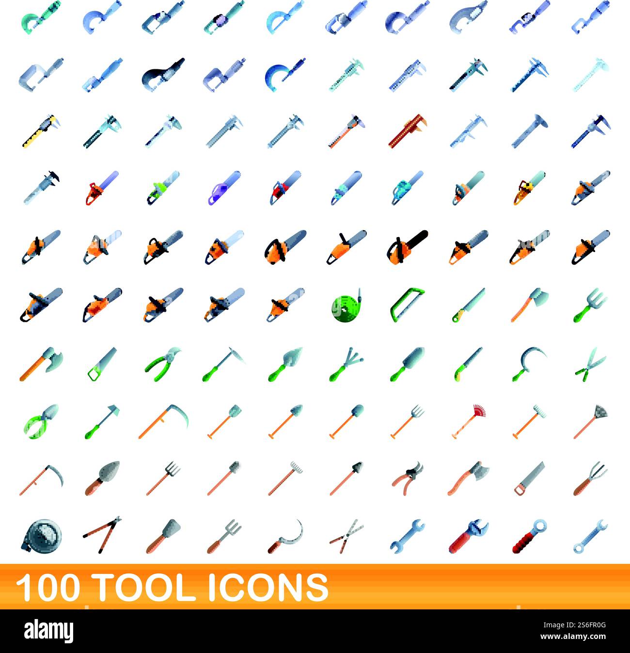 jeu de 100 icônes d'outils. Illustration de dessin animé de 100 icônes d'outils ensemble de vecteur isolé sur fond blanc. 100 icônes d'outils définies, style de dessin animé Illustration de Vecteur