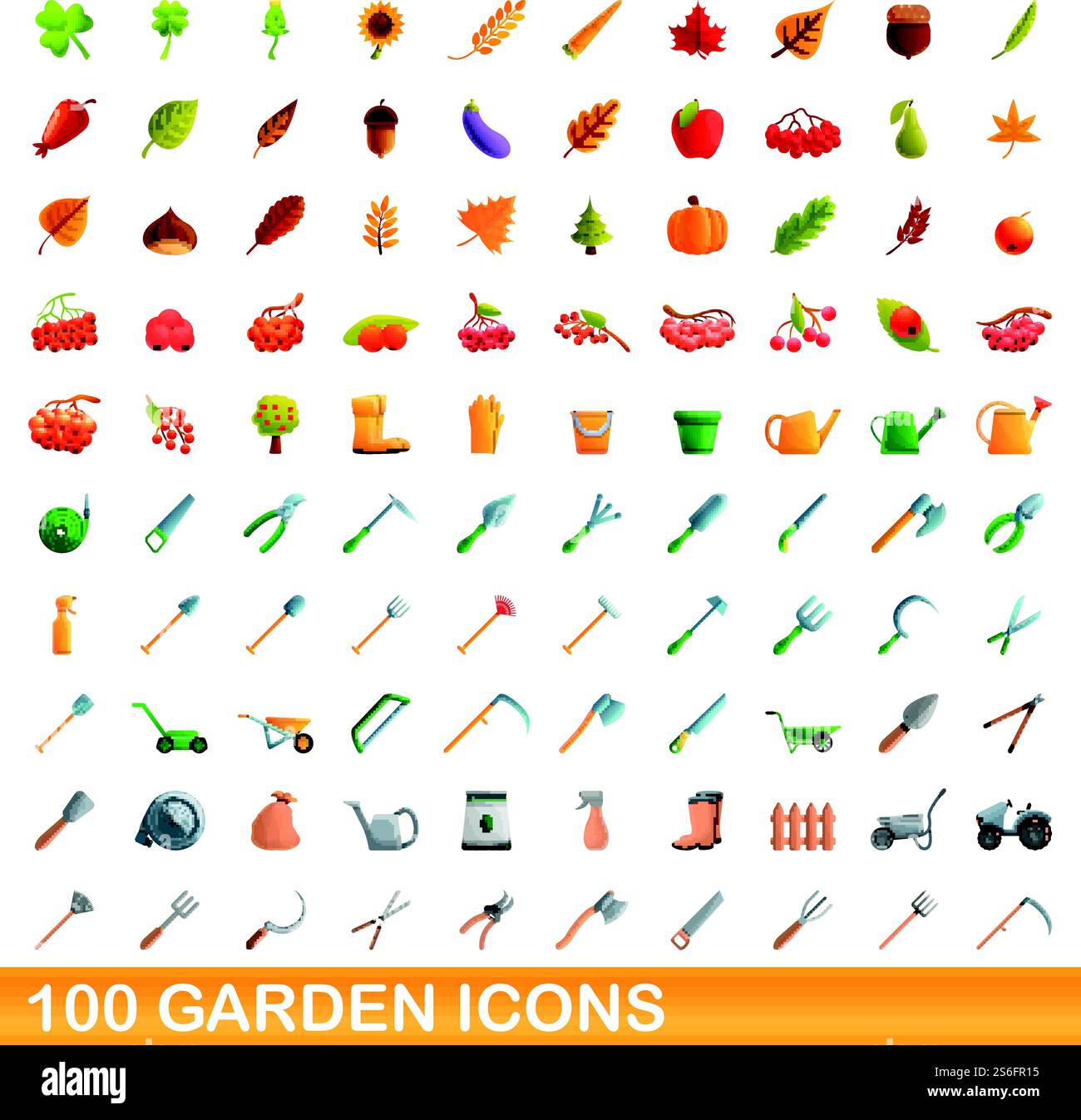 ensemble de 100 icônes de jardin. Illustration de dessin animé de 100 icônes de jardin ensemble vecteur isolé sur fond blanc. ensemble de 100 icônes de jardin, style de dessin animé Illustration de Vecteur