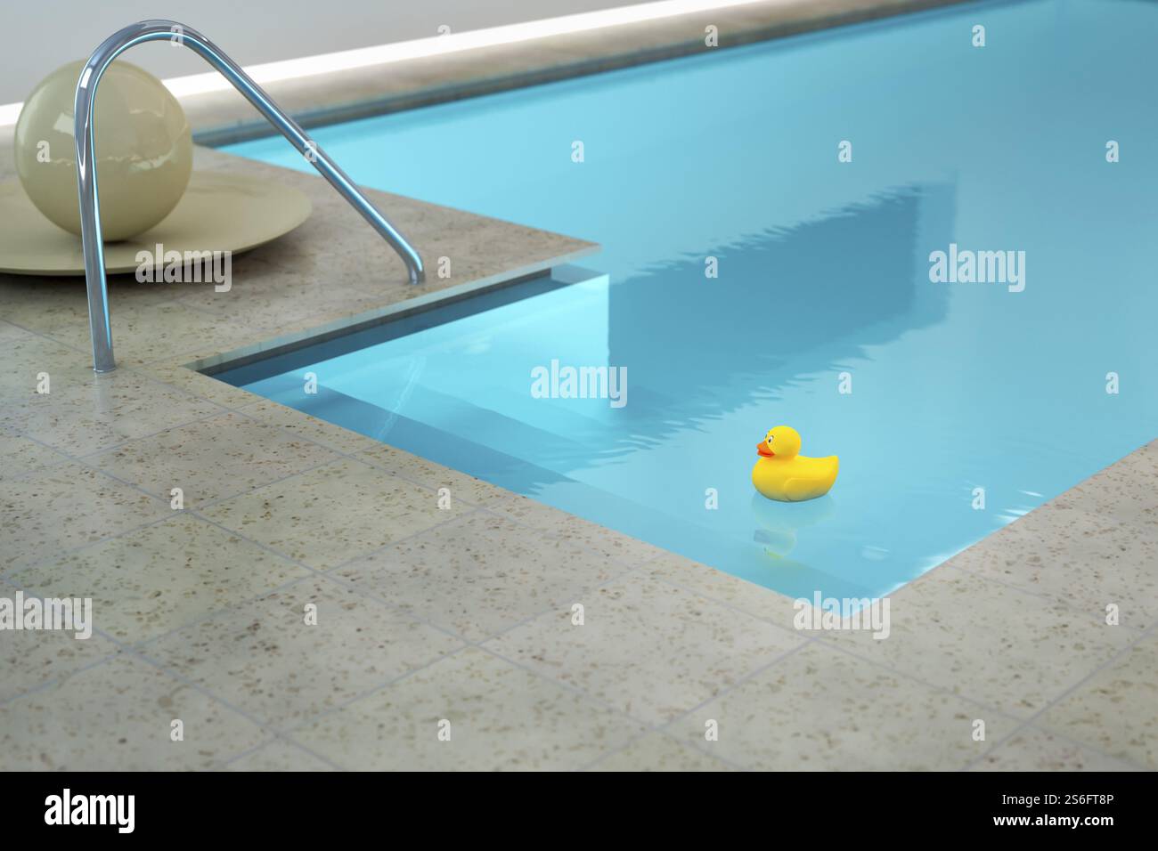 rendu 3d d'un canard en caoutchouc jaune dans une piscine intérieure Banque D'Images