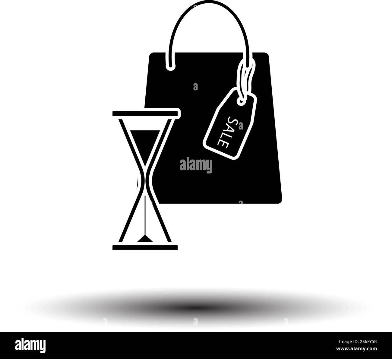 Solde Sac avec icône en forme de sablier. Noir sur fond blanc avec ombre. Illustration vectorielle. Illustration de Vecteur