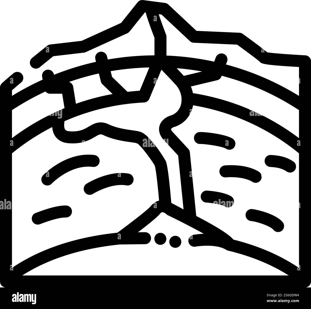 vecteur d'icône de ligne de processus de formation de volcan. signe de processus de formation de volcans. illustration noire du symbole de contour isolé. illustration vectorielle d'icône de ligne de processus de formation de volcan Illustration de Vecteur