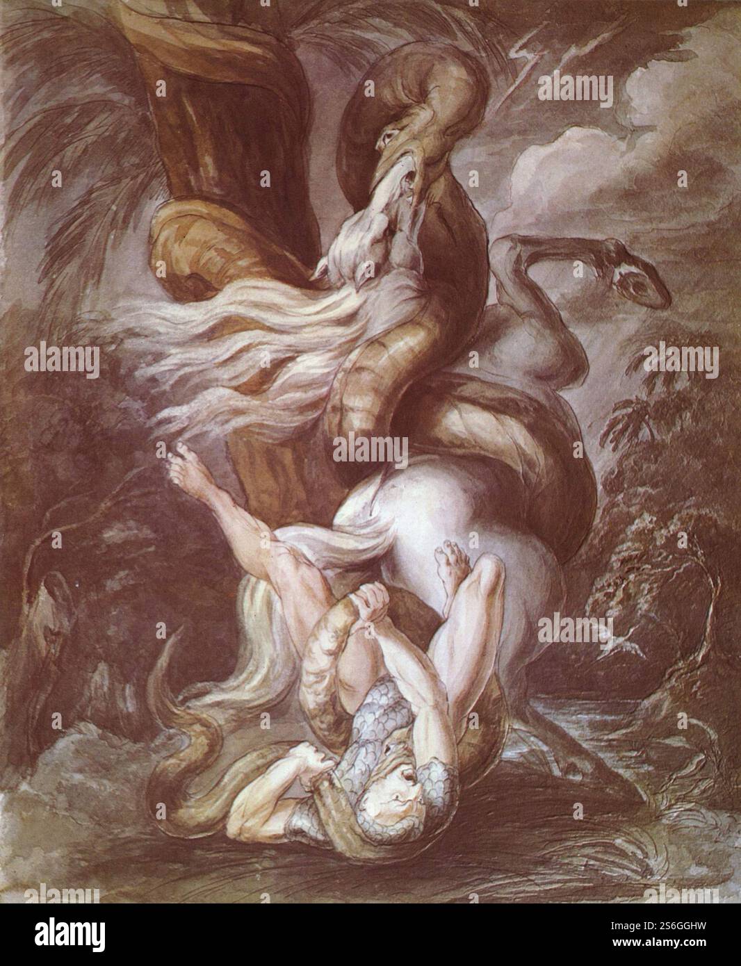 Cavalier attaqué par un serpent géant, c. 1800 Henry Fuseli - Banque D'Images