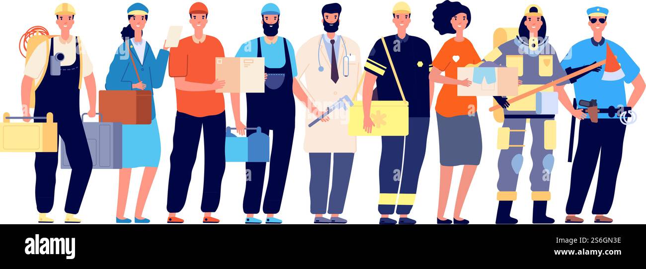 Caractères frontaux. Travailleurs essentiels, héros du travail du coronavirus. Médecin infirmière facteur de police, travail d'équipe dans l'illustration vectorielle de temps de pandémie. Médecin et coursier, équipe de soins de première ligne. Caractères frontaux. Travailleurs essentiels, héros du travail du coronavirus. Médecin infirmière facteur de police, travail d'équipe dans l'illustration vectorielle de temps de pandémie Illustration de Vecteur Caractères frontaux. Travailleurs essentiels, héros du travail du coronavirus. Médecin infirmière facteur de police, travail d'équipe dans l'illustration vectorielle de temps de pandémie. Médecin et coursier, équipe de soins de première ligne. Caractères frontaux. Travailleurs essentiels, héros du travail du coronavirus. Médecin infirmière facteur de police, travail d'équipe dans l'illustration vectorielle de temps de pandémie Illustration de Vecteur