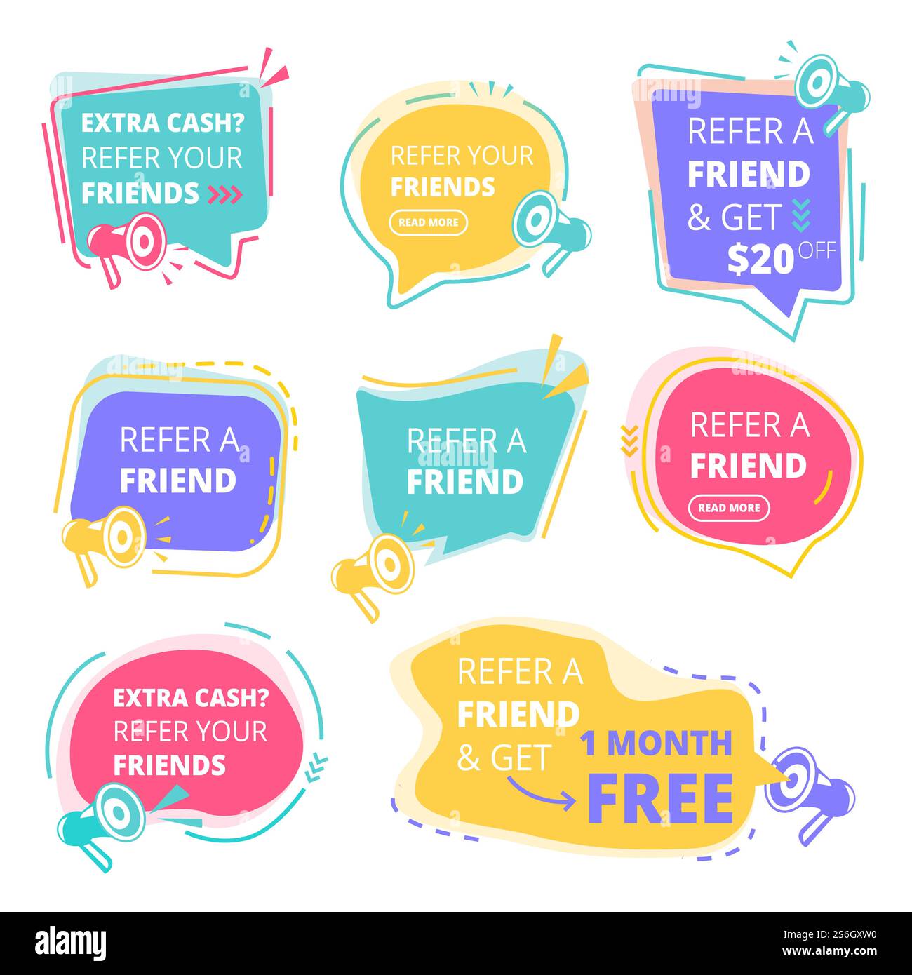 Parrainer des badges d'ami. Concept vectoriel convivial d'emblème graphique promotionnel abstrait. Parrainer un ami, parrainer un badge, recommander une recommandation publicitaire illustration. Parrainer des badges d'ami. Concept vectoriel convivial d'emblème graphique promotionnel abstrait Illustration de Vecteur