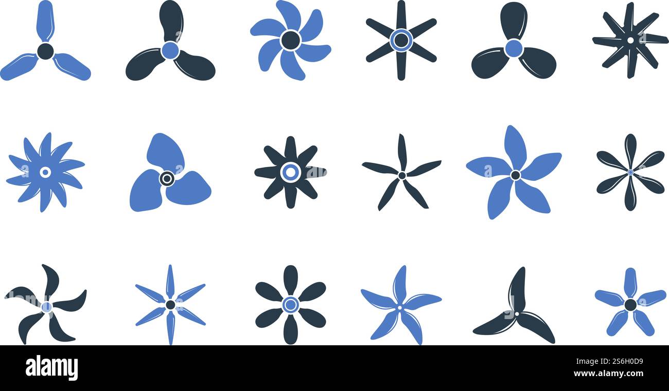 Hélices motorisées. Moteurs d'aviation de mouvement de l'industrie de la puissance de vis symboles cercle formes ensemble d'hélice de vecteur. Illustration de la vis du moteur, de l'hélice et du ventilateur, de la rotation de l'air. Hélices motorisées. Moteurs d'aviation de mouvement de l'industrie de la puissance de vis symboles cercle formes ensemble d'hélice de vecteur Illustration de Vecteur