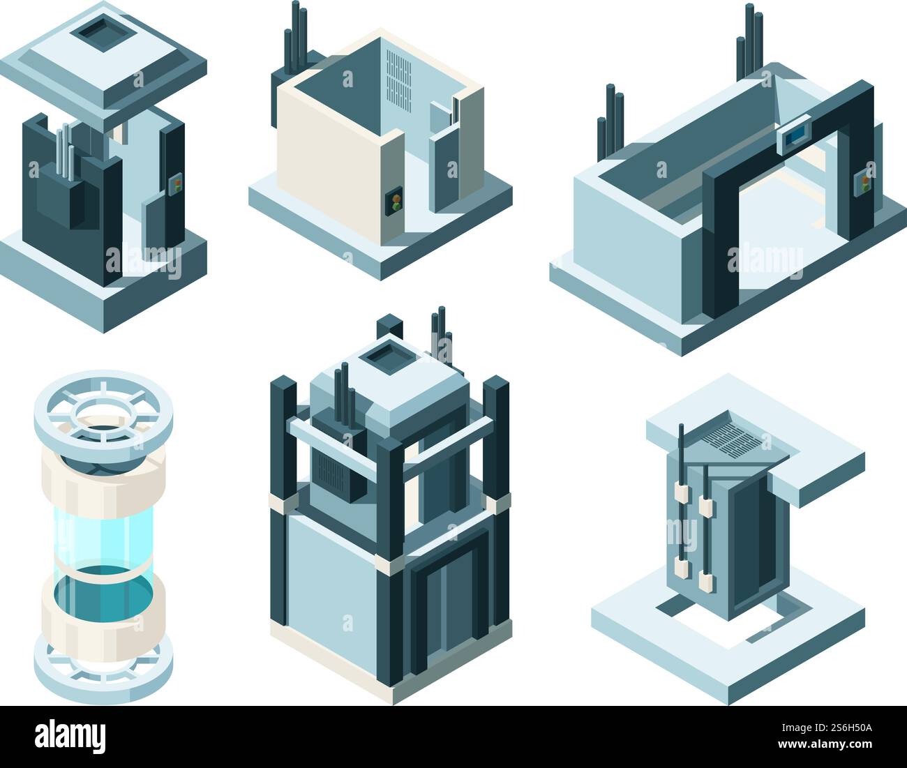 Levage isométrique. Collection de vecteur de portail automatique intérieure de cabine d'ascenseur d'entrée souterraine de portes en acier. Porte d'ascenseur, illustration de l'élévation isométrique. Levage isométrique. Collection de vecteur de portail automatique intérieure de cabine d'ascenseur d'entrée souterraine de portes en acier Illustration de Vecteur