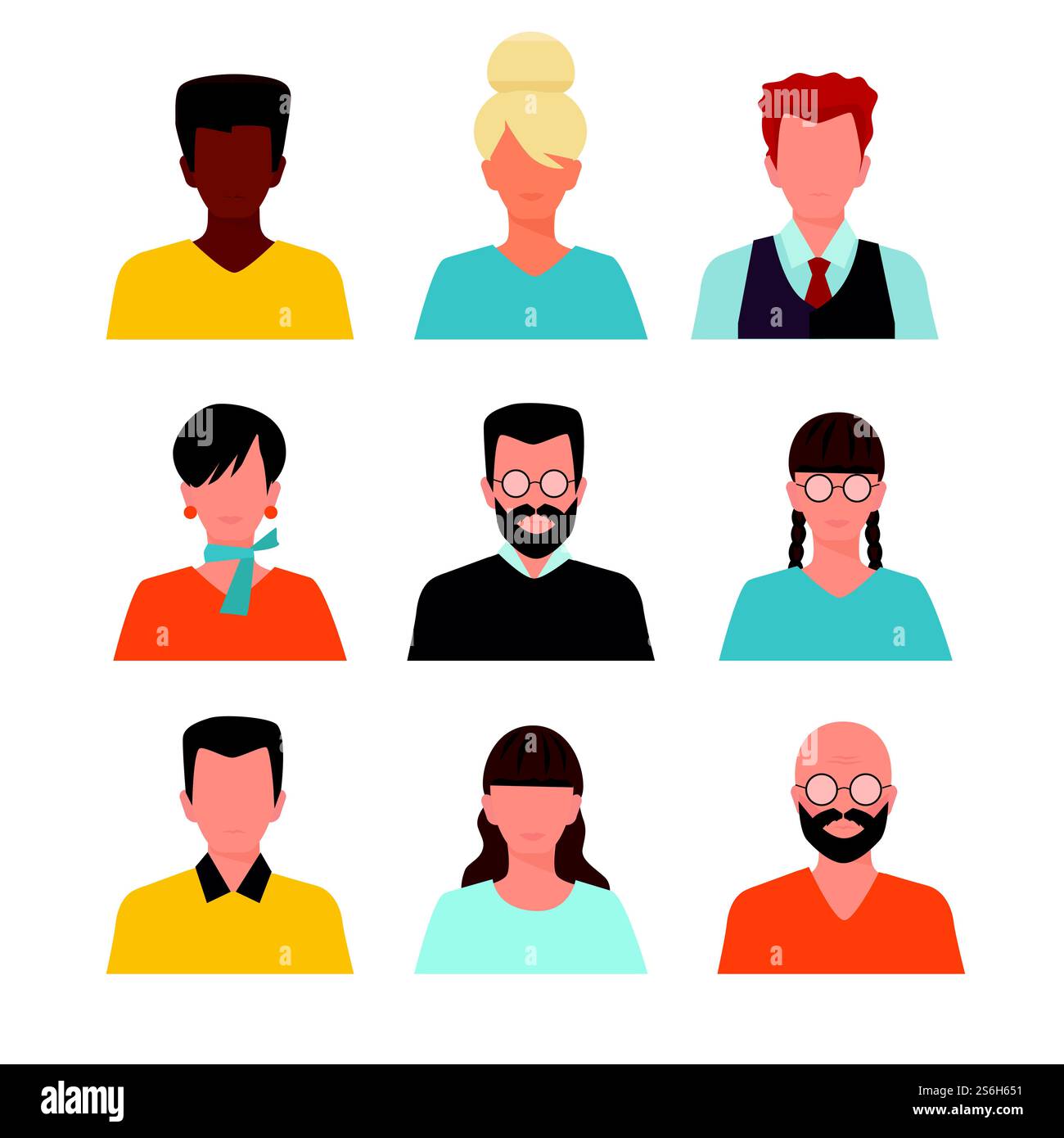 Photos de profil. Avatars ID ou cv des têtes masculines et féminines vectorielles définissent des caractères dans un style plat. Avatar femme homme, personne photo illustration de profil utilisateur. Photos de profil. Avatars ID ou cv des têtes masculines et féminines vectorielles définissent des caractères dans un style plat Illustration de Vecteur