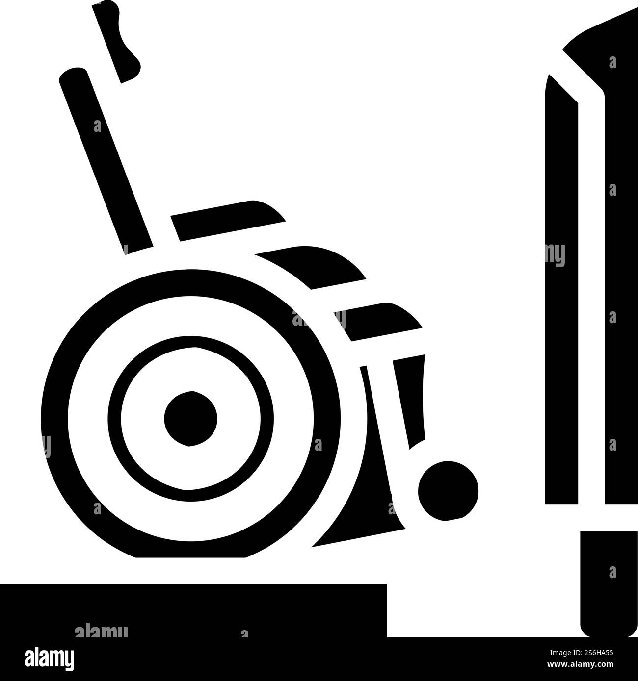 rampe pour entraîner le vecteur d'icône de glyphe. rampe jusqu'au panneau train. illustration noire du symbole de contour isolé. rampe pour entraîner l'illustration vectorielle d'icône de glyphe Illustration de Vecteur