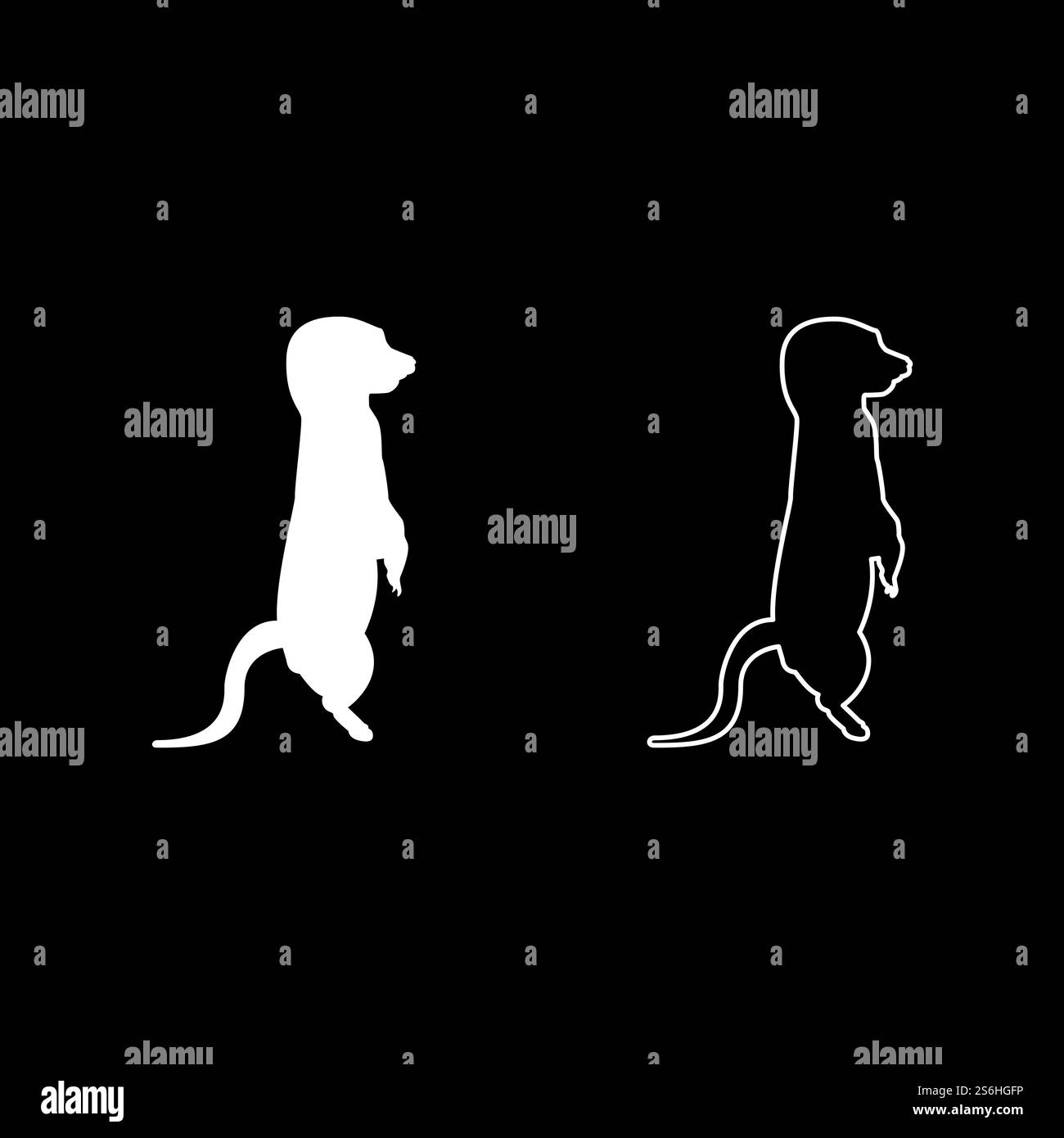 Suricate dans la pose Suricata Suricatta silhouette blanche illustration vectorielle de couleur solide style image simple. Suricat dans pose Suricata Suricatta silhouette de vecteur de couleur blanche illustration de style plein contour Illustration de Vecteur