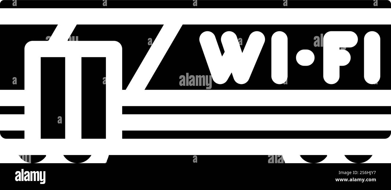 wagon avec vecteur d'icône de glyphe wifi. wagon avec signe wifi. illustration noire du symbole de contour isolé. wagon avec illustration vectorielle d'icône de glyphe wifi Illustration de Vecteur