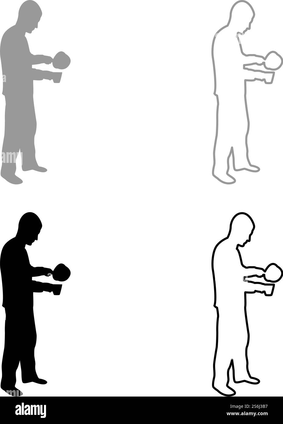 Homme avec une casserole dans ses mains préparant la nourriture masculine cuisson utilisation sauciers eau versée dans la silhouette de tasse gris noir illustration vectorielle de couleur noire illustration solide style contour simple image. Homme avec une casserole dans ses mains préparant la nourriture masculine cuisine utilisez sauciers eau versée dans la silhouette de tasse gris noir illustration vectorielle de couleur noire illustration solide image de style de contour Illustration de Vecteur