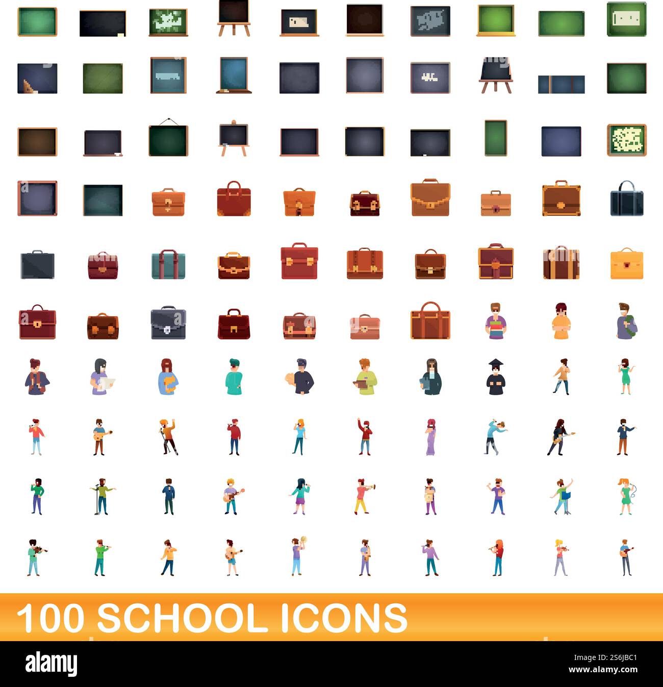 ensemble de 100 icônes scolaires. Illustration de dessin animé de 100 icônes scolaires ensemble de vecteur isolé sur fond blanc. 100 icônes d'école définies, style de dessin animé Illustration de Vecteur