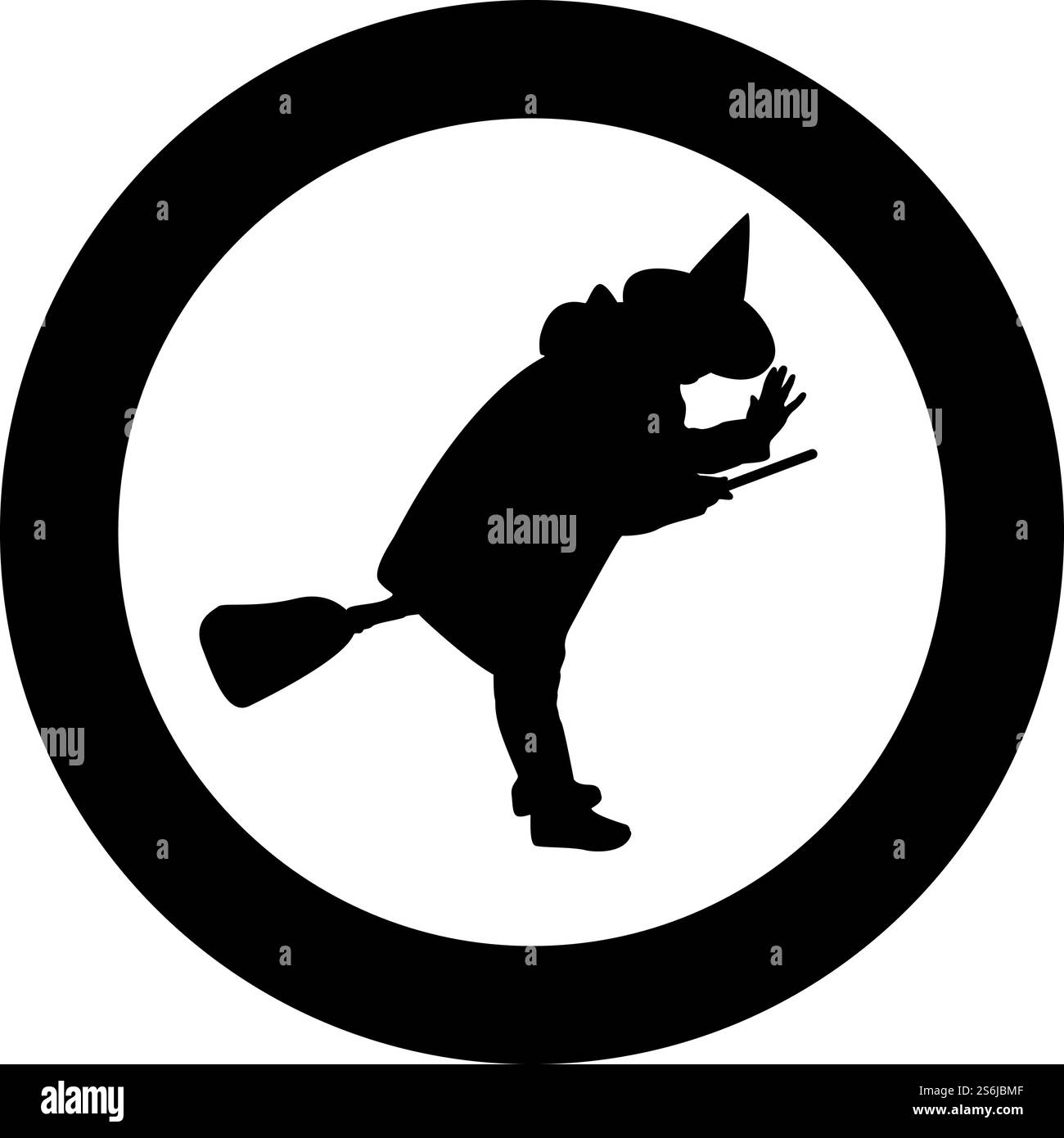 Sorcière de fée volant sur le sujet de balai pour la silhouette de concept d'Halloween en cercle rond noir illustration vectorielle de couleur noire style solide image simple. Sorcière magicien de fée volant sur le sujet de balai pour la silhouette de concept d'Halloween en cercle rond illustration vectorielle noire de couleur image de style plein contour Illustration de Vecteur