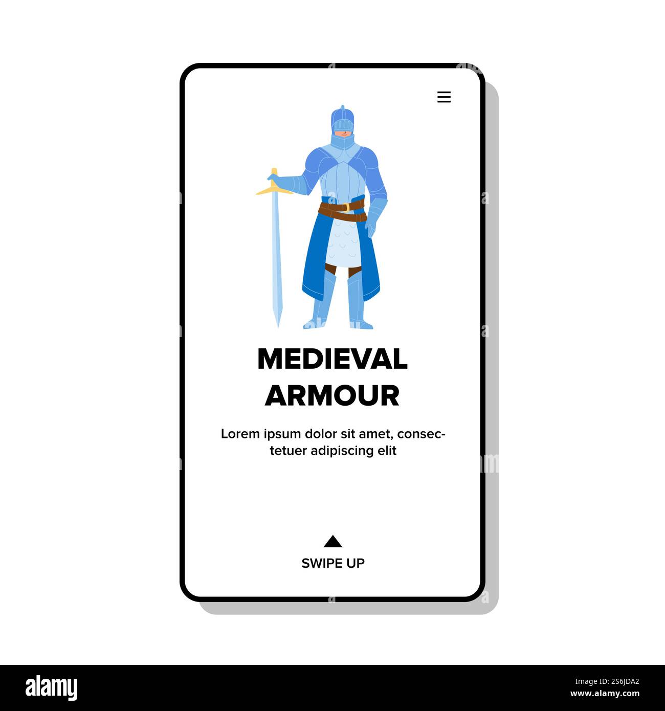 Armure médiévale de protection portant un vecteur de chevalier. Homme soldat en armure médiévale tenant l'épée. Personnage guerrier d'époque historique Guy in Metallic Protective costume Web Flat Cartoon illustration. Armure médiévale de protection portant un vecteur de chevalier Illustration de Vecteur