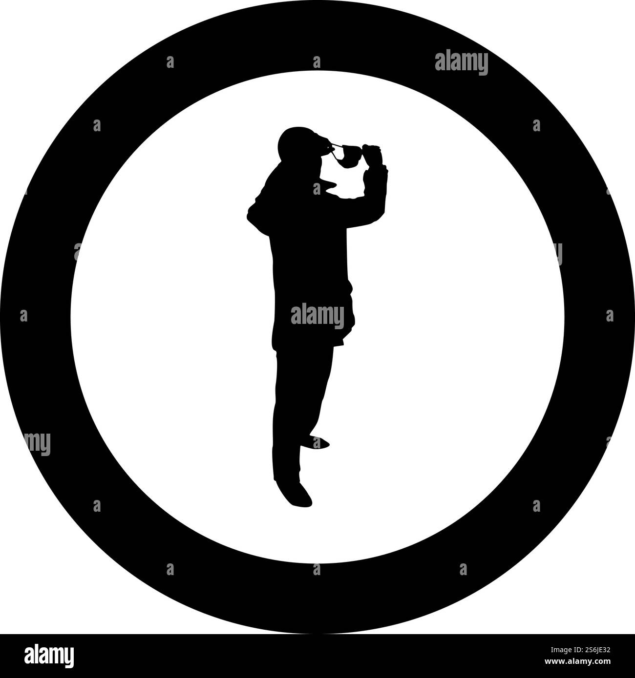 Homme habiller le tissu dans le masque médical de visage portant le concept d'équipement de protection contre la poussière personnel Coronavirus grippe grippe prévention quarantaine protéger de la pollution atmosphérique silhouette en cercle rond noir illustration vectorielle de contour solide style image simple. Homme habiller le tissu dans le masque médical de visage portant l'équipement de protection contre la poussière concept de virus Coronavirus grippe prévention d'éclosion quarantaine protéger de la pollution atmosphérique silhouette en cercle rond noir illustration vectorielle de couleur solide image de style de contour Illustration de Vecteur