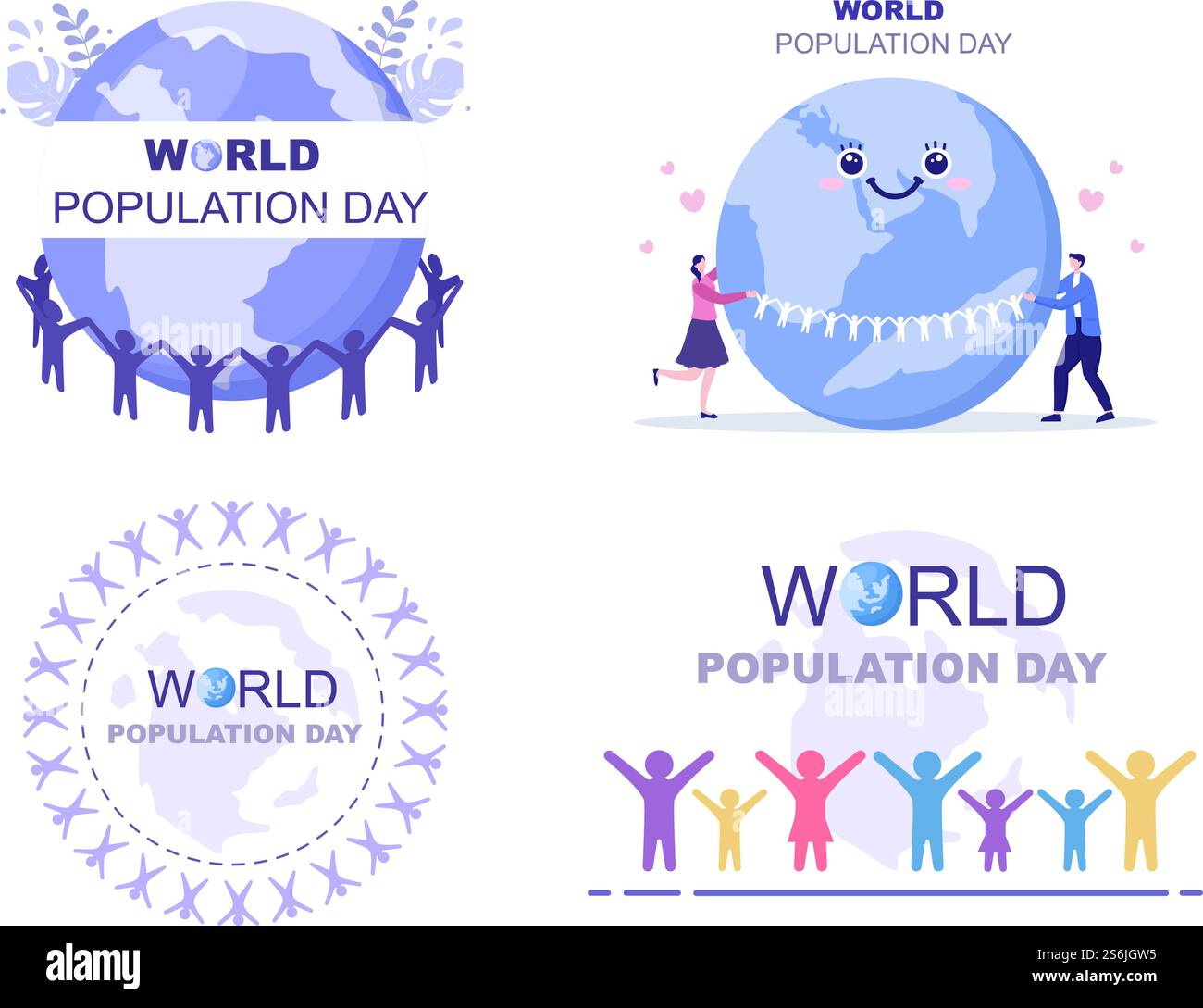 L'illustration vectorielle de la Journée mondiale de la population a été commémorée chaque 11 juillet afin de sensibiliser les populations mondiales aux problèmes. Modèle de page d'arrivée Illustration de Vecteur