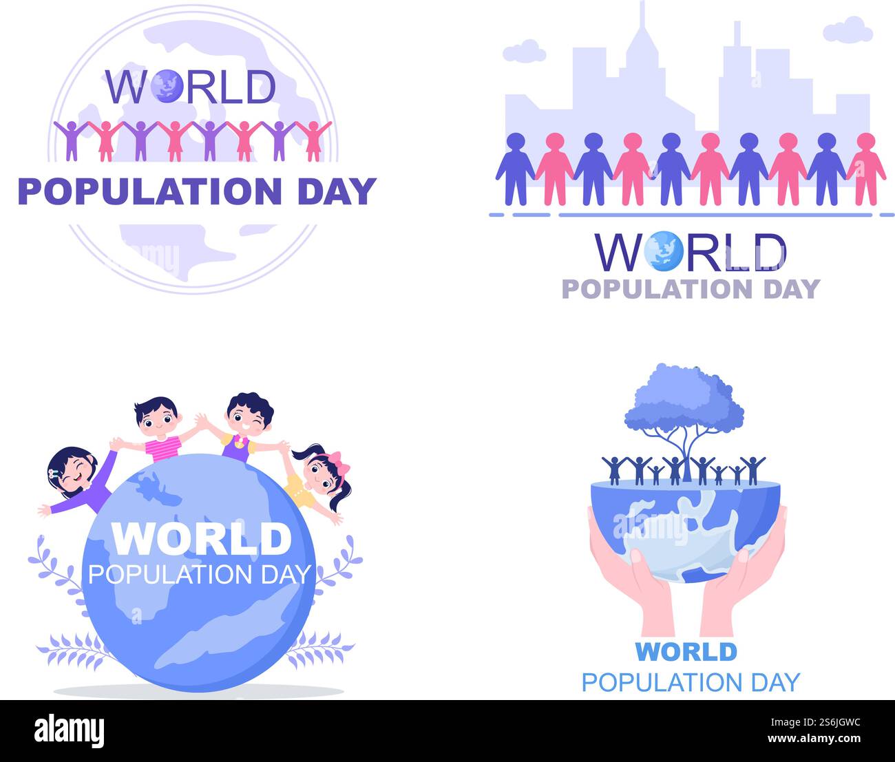 L'illustration vectorielle de la Journée mondiale de la population a été commémorée chaque 11 juillet afin de sensibiliser les populations mondiales aux problèmes. Modèle de page d'arrivée Illustration de Vecteur