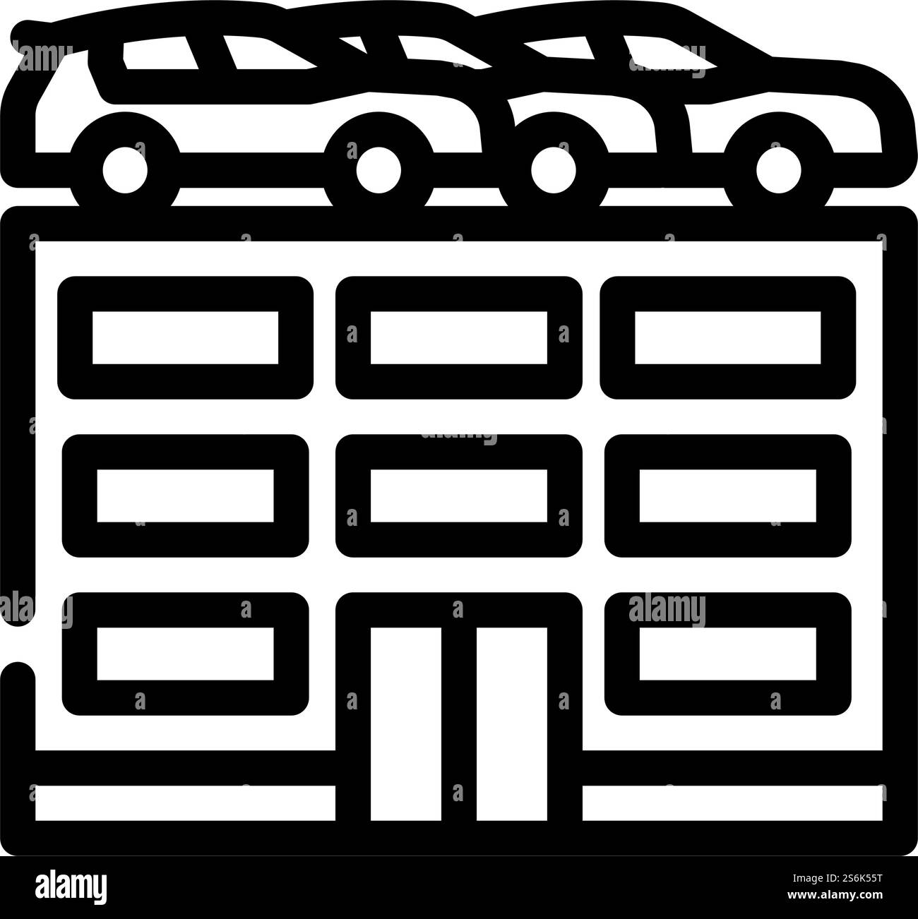 vecteur d'icône de ligne de stationnement de voiture de construction. panneau de stationnement pour véhicules de construction. illustration noire du symbole de contour isolé. illustration vectorielle d'icône de ligne de stationnement de voiture de construction Illustration de Vecteur