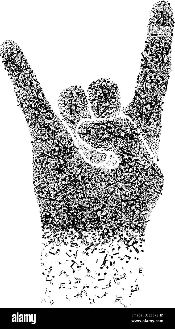 Conception musicale à partir de notes de musique et des éléments de Rock geste. Creative Design élégant isolé sur blanc. Vector Illustration. Illustration de Vecteur