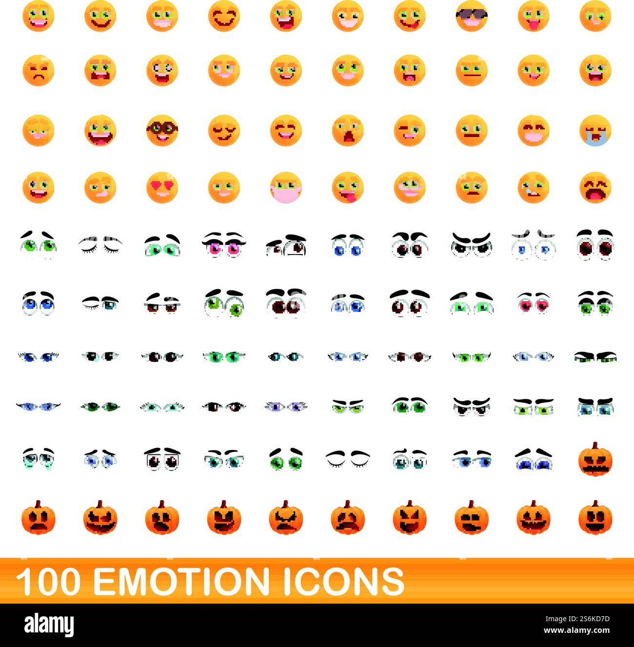 ensemble de 100 icônes d'émotion. Illustration de dessin animé de 100 icônes d'émotion ensemble vecteur isolé sur fond blanc. 100 icônes d'émotion ensemble, style de dessin animé Illustration de Vecteur