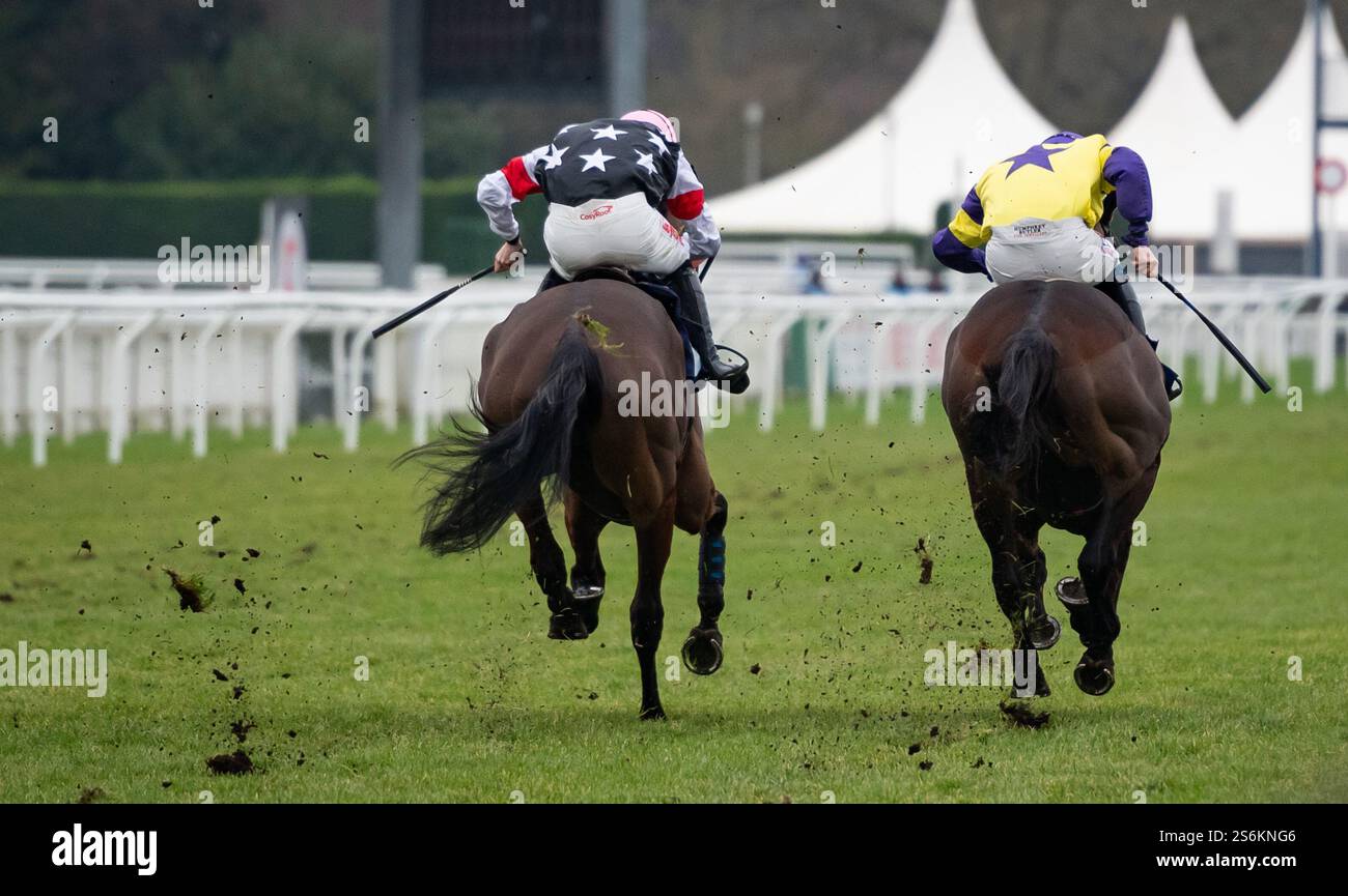 Windsor, Royaume-Uni, vendredi 17 janvier 2025 ; Nemean Lion et le jockey Richard Patrick remportent le Weatherbys Cheltenham Festival Betting Guide Hurdle pour l'entraîneur Kerry Lee et le propriétaire Mr Will Roseff. Crédit JTW Equine images / Alamy Live News. Banque D'Images