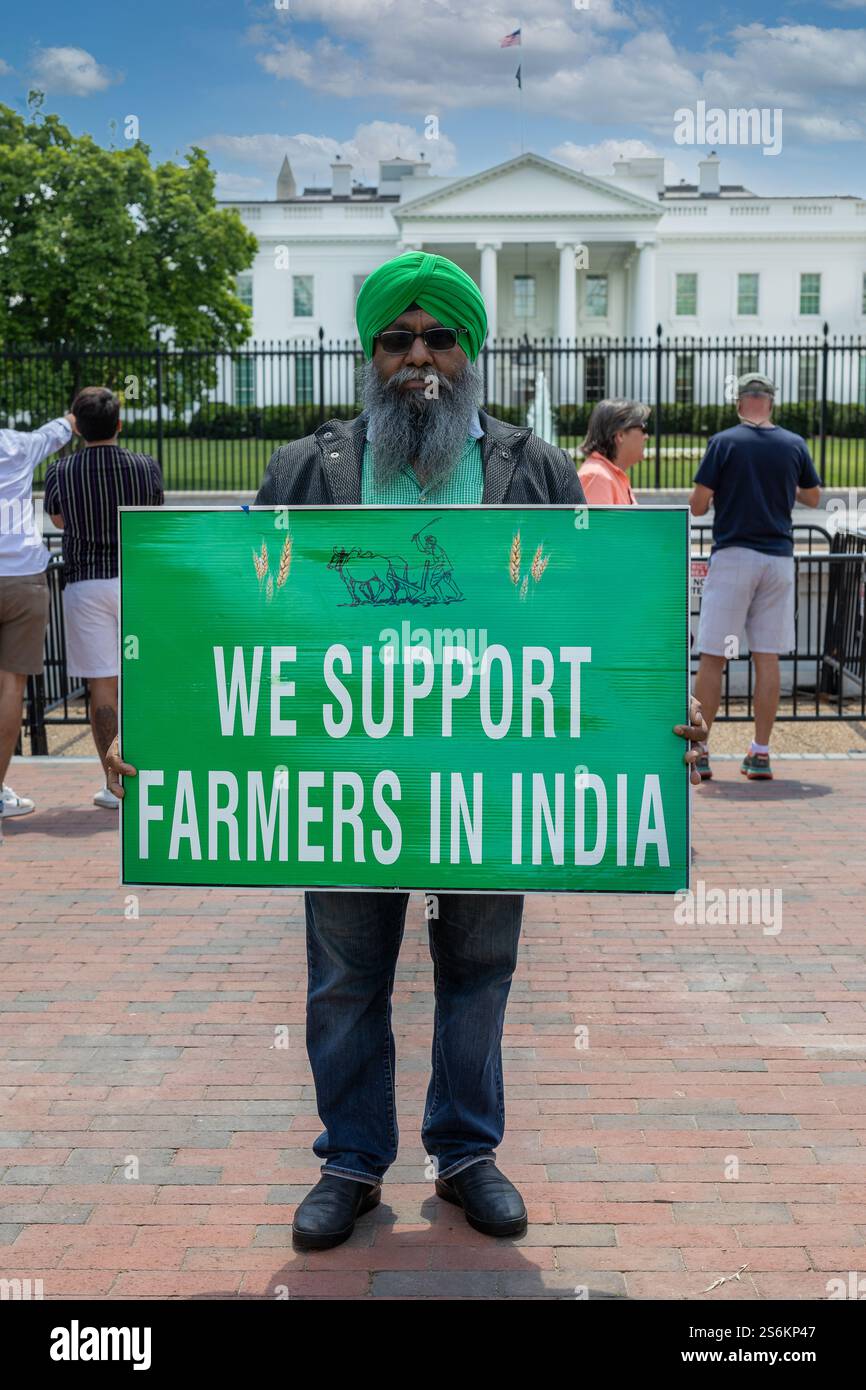 Soutien à la Maison Blanche pour les manifestations en cours des agriculteurs en Inde contre les réformes agricoles du gouvernement Modi. Banque D'Images
