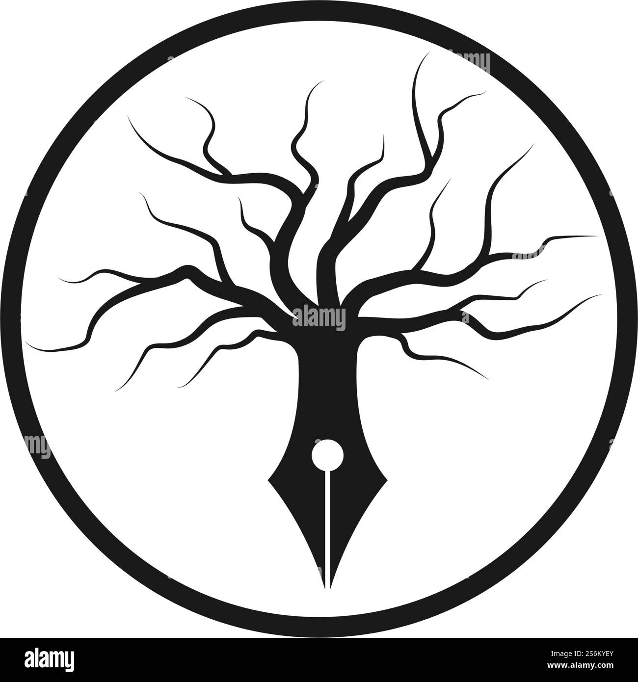 Vieil arbre avec conception de vecteur de modèle de logo de stylo Illustration de Vecteur
