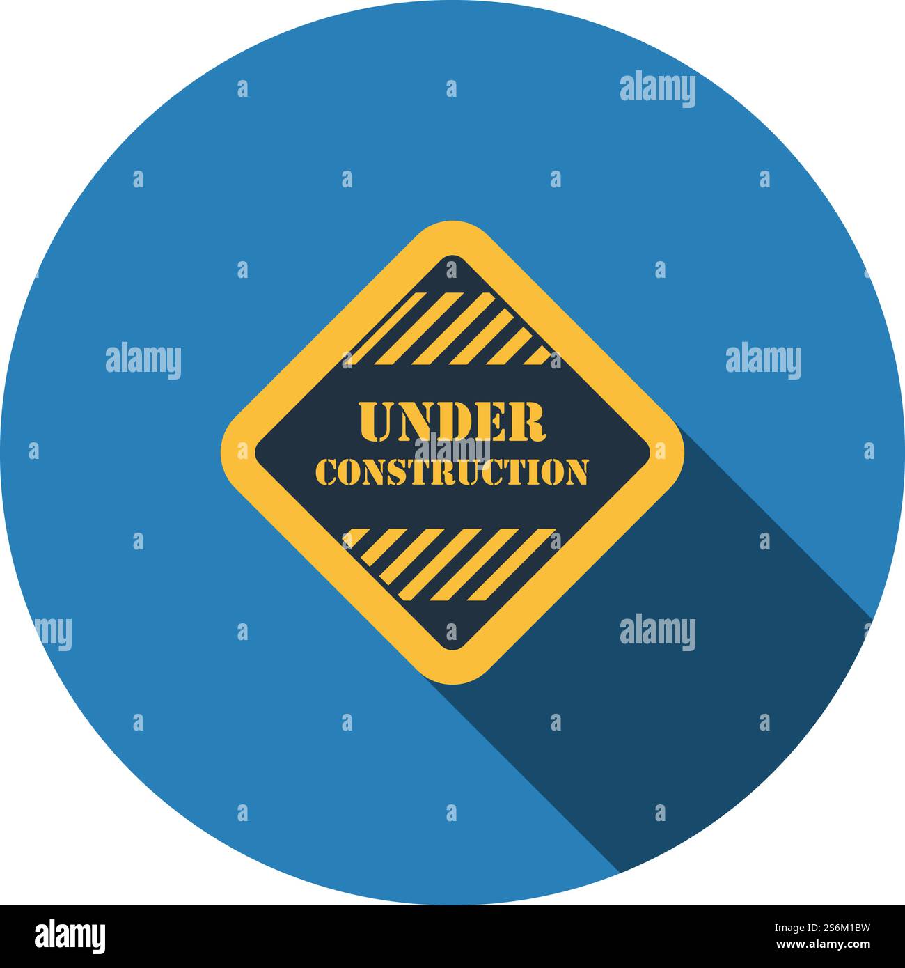 Icône de en construction. Motif pochoir à cercle plat avec ombre longue. Illustration vectorielle. Illustration de Vecteur