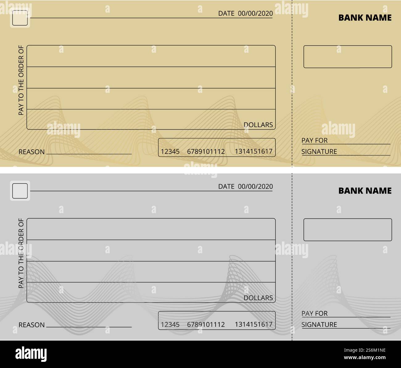 Modèle de chèque vide. Conception de chéquiers commerciaux. Vérification bancaire, page blanche pour les dons de charité, illustration vectorielle de paiement d'entreprise. Chèque vide pour paiement en banque. Modèle de chèque vide. Conception de chéquiers commerciaux. Vérification bancaire, page blanche pour les dons de charité, illustration vectorielle de paiement d'entreprise Illustration de Vecteur