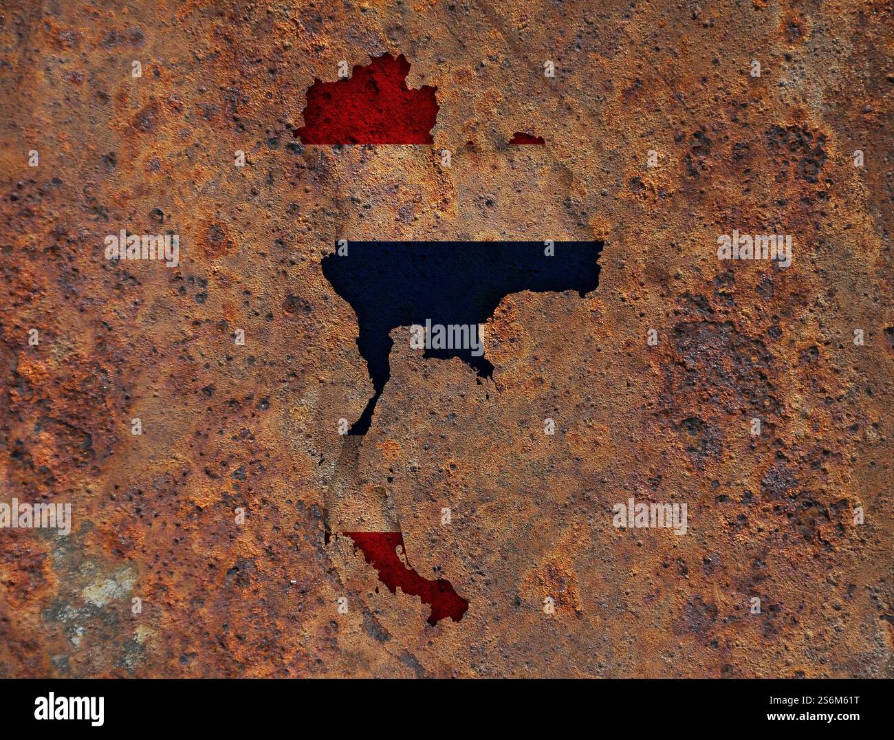 La carte et le drapeau de la Thaïlande au métal rouillé Banque D'Images