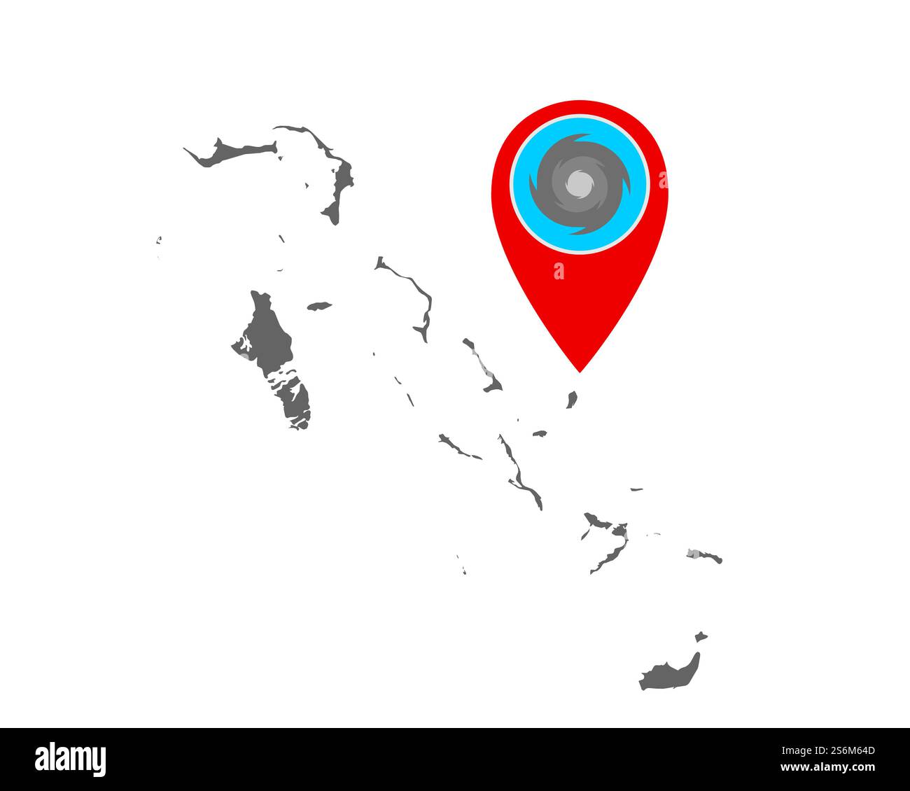 La carte des Bahamas et la broche avec avertissement d'ouragan Banque D'Images