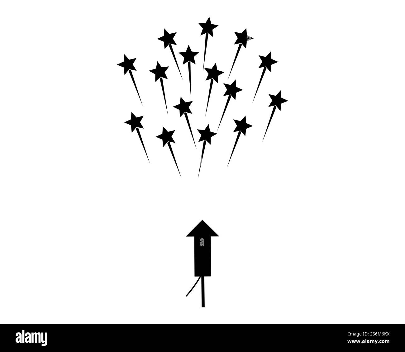 Fusée et feux d'artifice sur blanc Banque D'Images